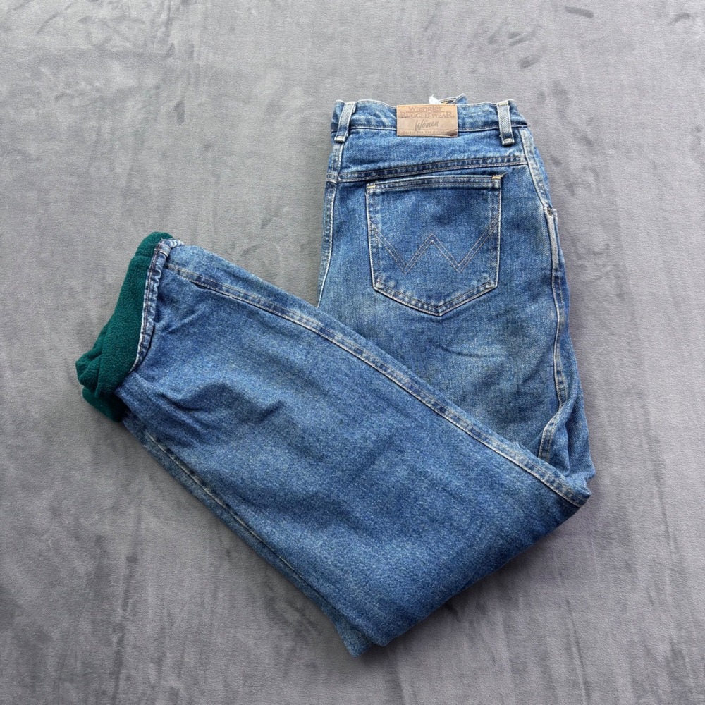 Wrangler Rugged Wear Women Fleece Lined Jeans Blue Denim Green 25002FJ 9/10x34